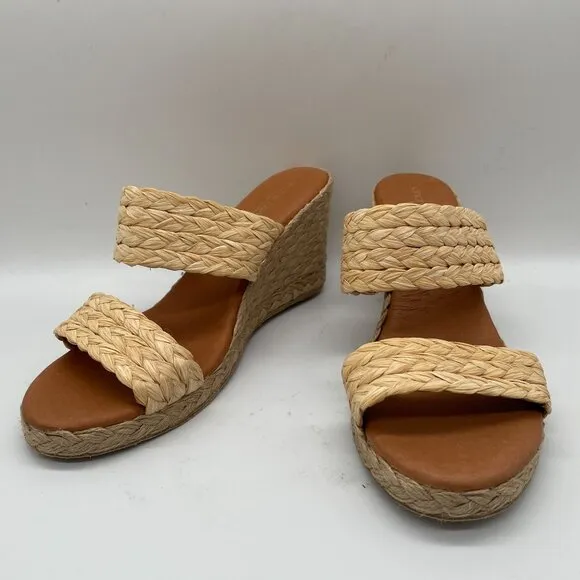 New André Assous Nolita Espadrille Wedge Sandal Shoe Sz 39 US 8.5 Beige Bohemian