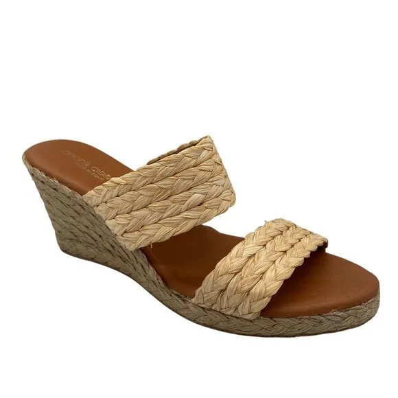 New André Assous Nolita Espadrille Wedge Sandal Shoe Sz 39 US 8.5 Beige Bohemian