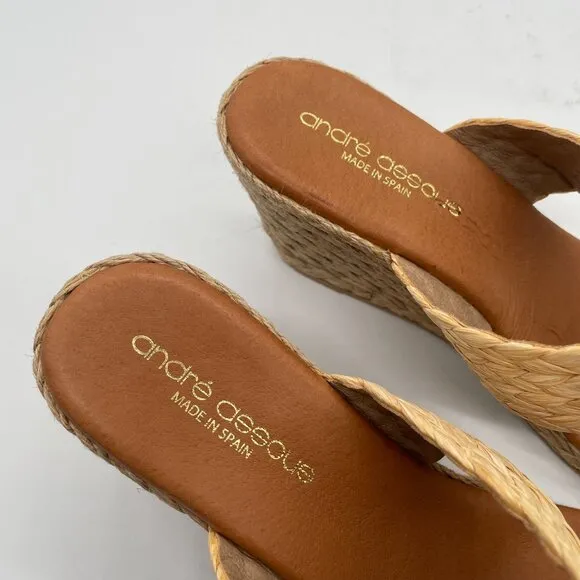 New André Assous Nolita Espadrille Wedge Sandal Shoe Sz 39 US 8.5 Beige Bohemian