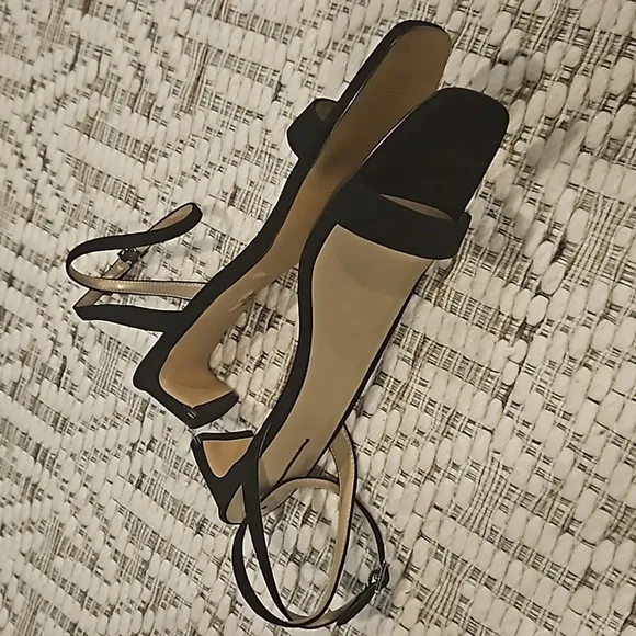 NEW! ANN TAYLOR Black Leather Suede Blade Ankle Strap Sandals 9.5.