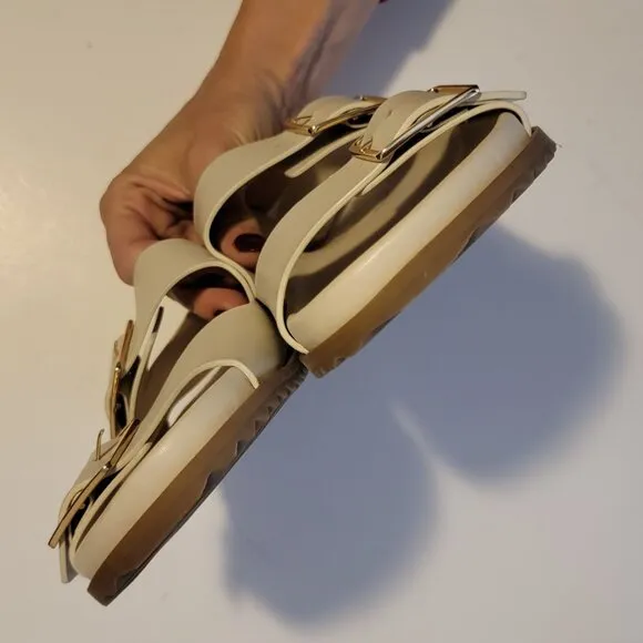 NEW Anthropologie Slingback Sandals Womens 7 Ivory Chic Basic Minimalist