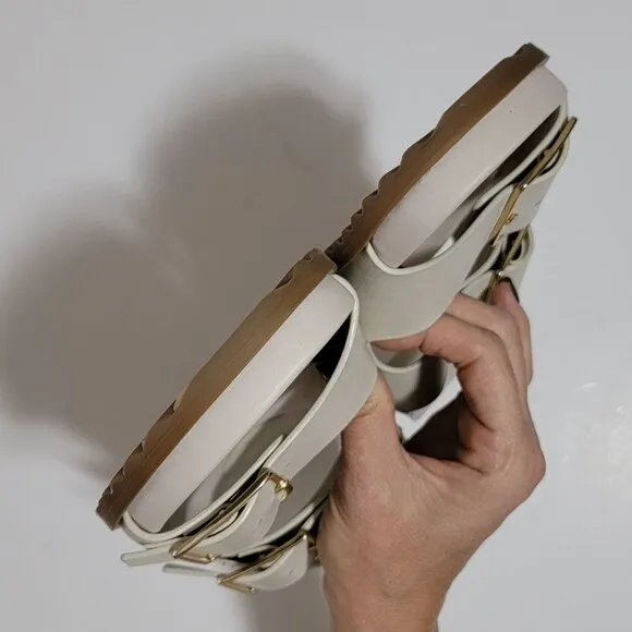 NEW Anthropologie Slingback Sandals Womens 8 Ivory Chic Flatform Minimalist