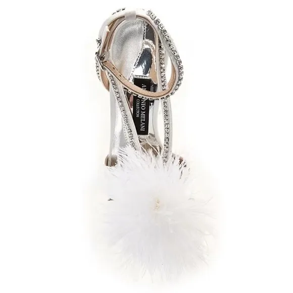 NEW Antonio Melani Collection Aurora Feathered Rhinestone Embellished Sandals