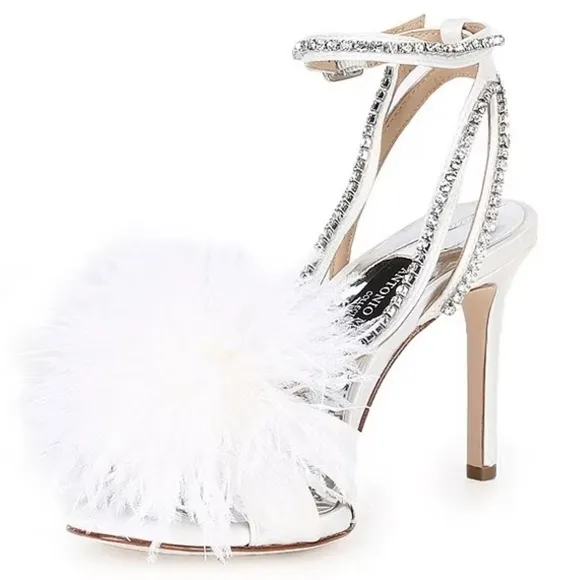 NEW Antonio Melani Collection Aurora Feathered Rhinestone Embellished Sandals