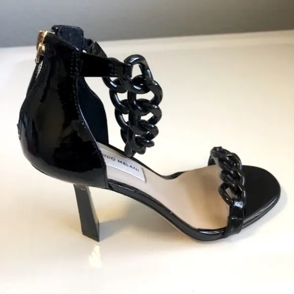 New ANTONIO MELANI Corolitta Black Chain Strap Patent Stiletto Sandal 6 &amp; 9.5