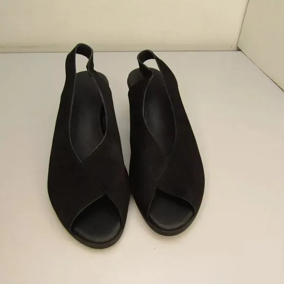 NEW ARCHE Soraly Sandal Peep toe Slingback Slight Heel Slip-On Black Size 9.5