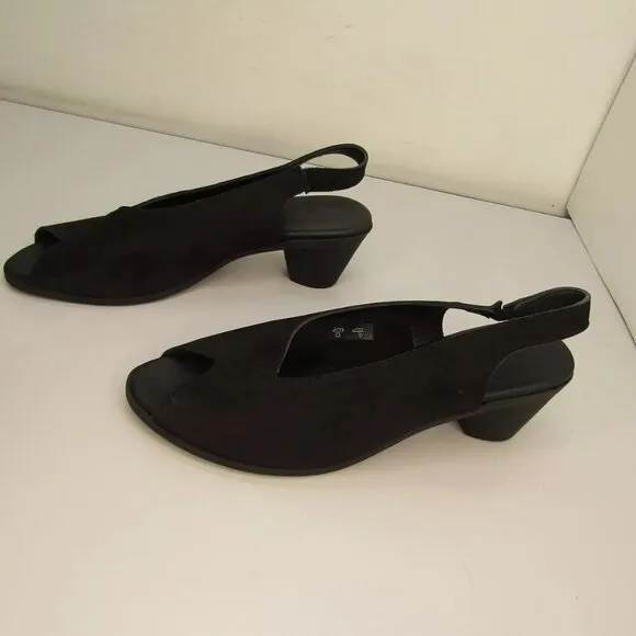 NEW ARCHE Soraly Sandal Peep toe Slingback Slight Heel Slip-On Black Size 9.5