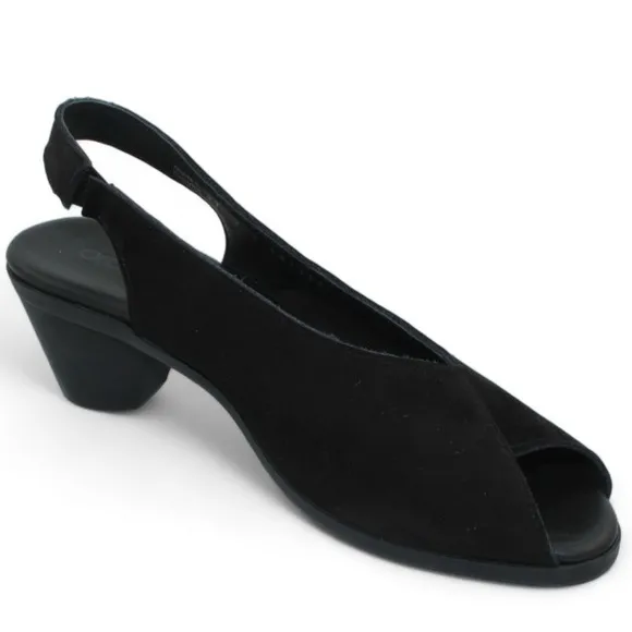 NEW ARCHE Soraly Sandal Peep toe Slingback Slight Heel Slip-On Black Size 9.5