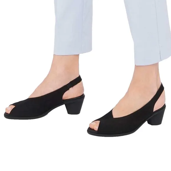 NEW ARCHE Soraly Sandal Peep toe Slingback Slight Heel Slip-On Black Size 9.5