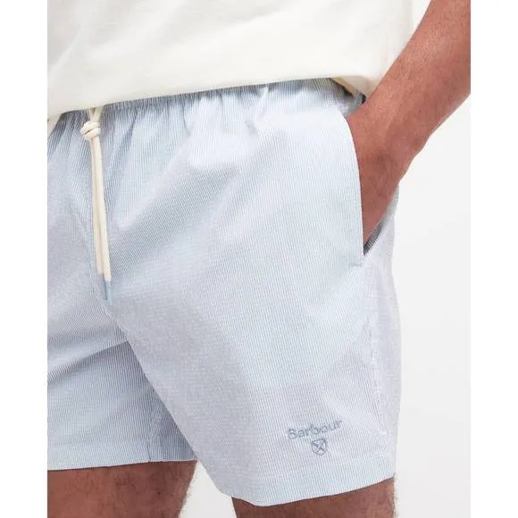 NEW BARBOUR somerset pinstripe swim shorts in sky blue