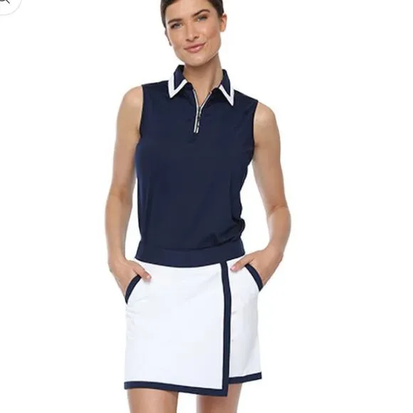 NEW Belyn Key $120 WOVEN UPF 50 Tennis Golf WRAP SKORT Chalk / Ink sz Small NWT