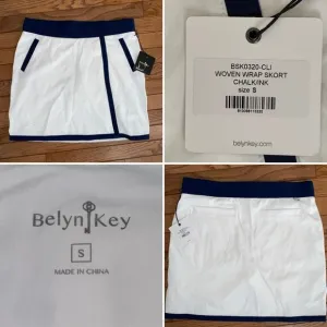 NEW Belyn Key $120 WOVEN UPF 50 Tennis Golf WRAP SKORT Chalk / Ink sz Small NWT