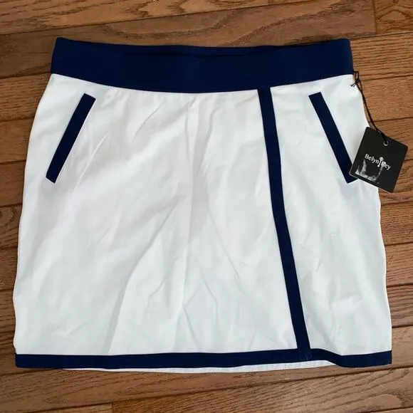 NEW Belyn Key $120 WOVEN UPF 50 Tennis Golf WRAP SKORT Chalk / Ink sz Small NWT