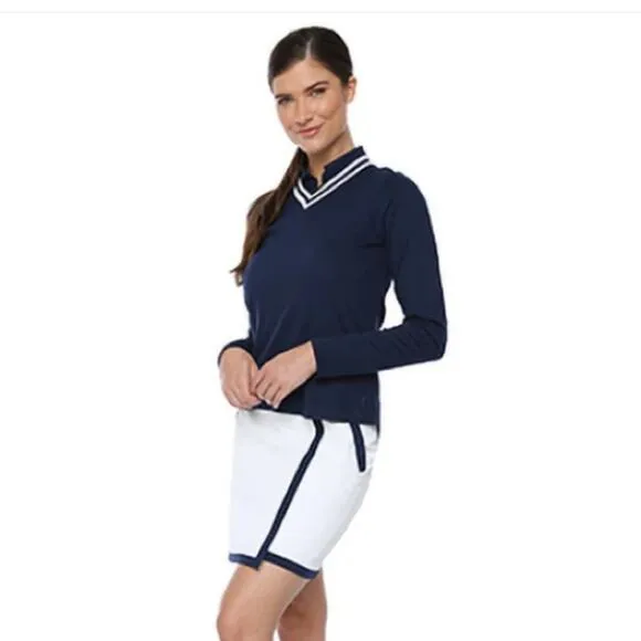 NEW Belyn Key $120 WOVEN UPF 50 Tennis Golf WRAP SKORT Chalk / Ink sz Small NWT