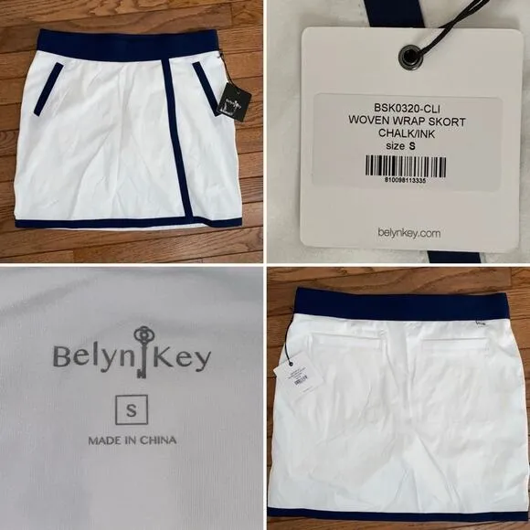 NEW Belyn Key $120 WOVEN UPF 50 Tennis Golf WRAP SKORT Chalk / Ink sz Small NWT