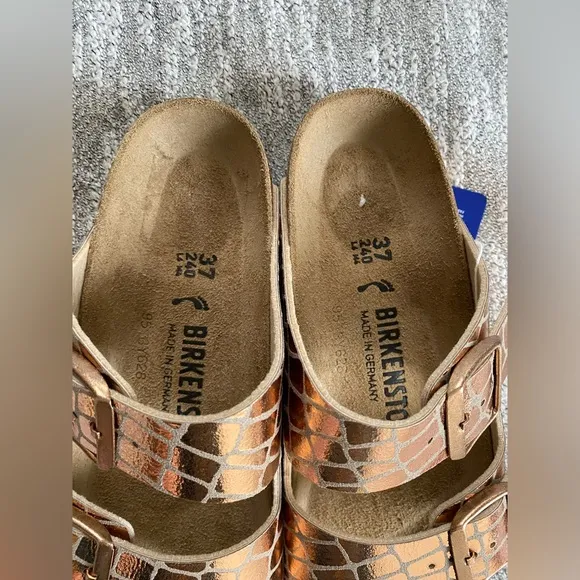 New Birkenstock Arizona Gator Gleam Sandals- Copper