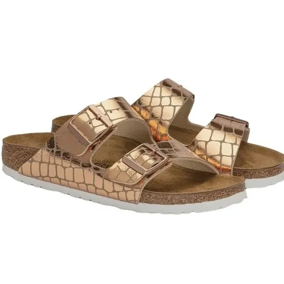 New Birkenstock Arizona Gator Gleam Sandals- Copper