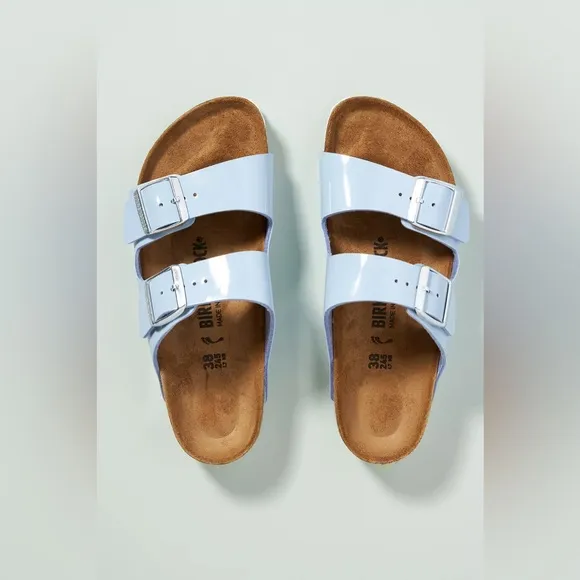 NEW BIRKENSTOCK ARIZONA SANDALS BLUE PATENT 39