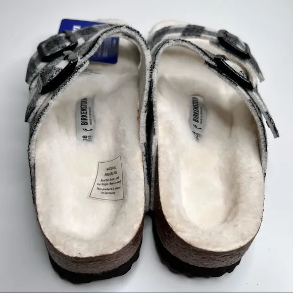 NEW BIRKENSTOCK Arizona Shearling Wool Plaid White Size 38 EU 7 - 7.5 US