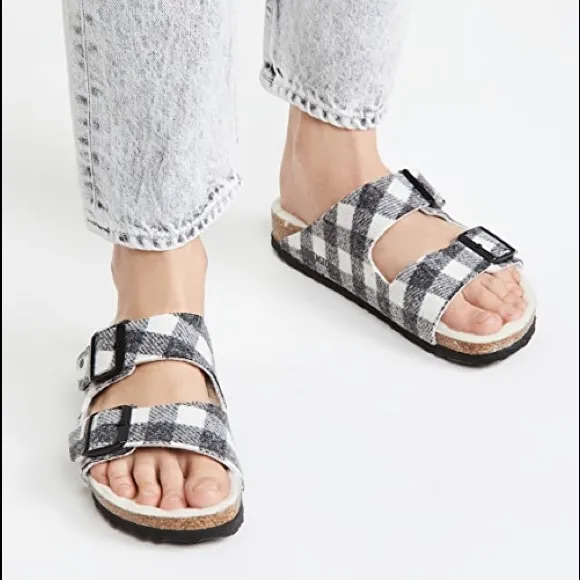 NEW BIRKENSTOCK Arizona Shearling Wool Plaid White Size 38 EU 7 - 7.5 US