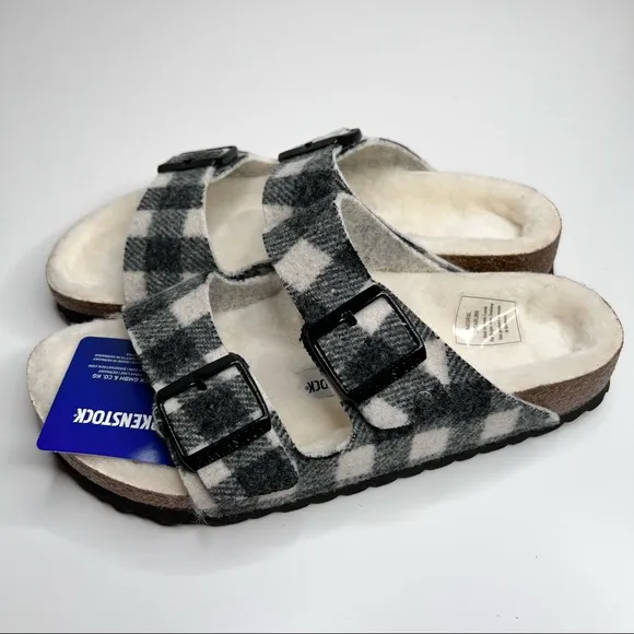 NEW BIRKENSTOCK Arizona Shearling Wool Plaid White Size 38 EU 7 - 7.5 US