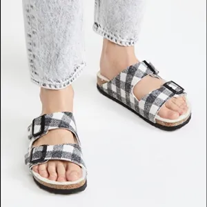 NEW BIRKENSTOCK Arizona Shearling Wool Plaid White Size 38 EU 7 - 7.5 US