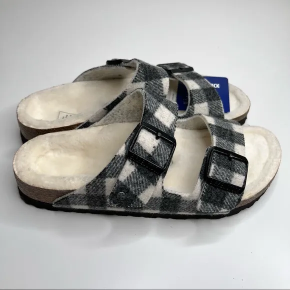 NEW BIRKENSTOCK Arizona Shearling Wool Plaid White Size 38 EU 7 - 7.5 US