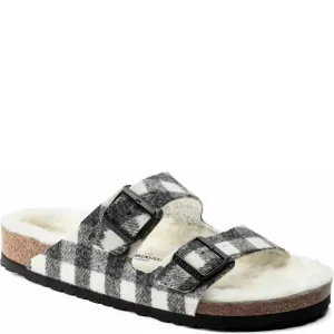 NEW BIRKENSTOCK men's arizona wool shearling sandal in plaid white/natural