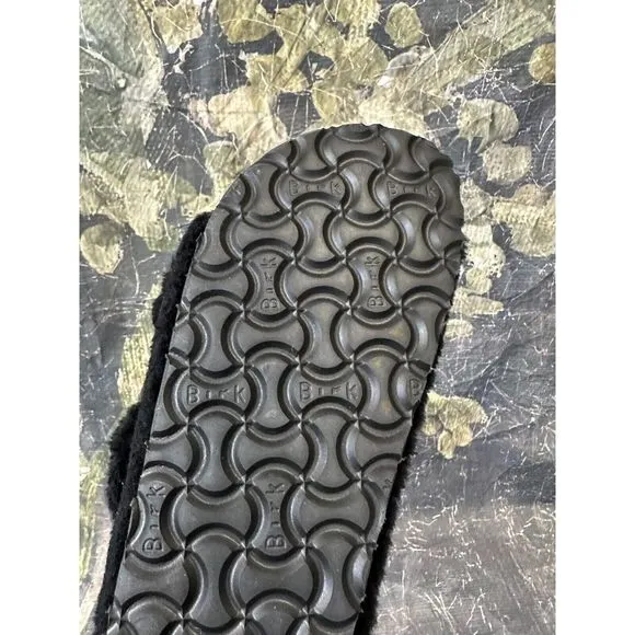 New Birkenstock Papillio Arizona Teddy Shearling Fur Platform Sandals Black EU37