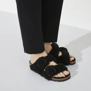 New Birkenstock Papillio Arizona Teddy Shearling Fur Platform Sandals Black EU37