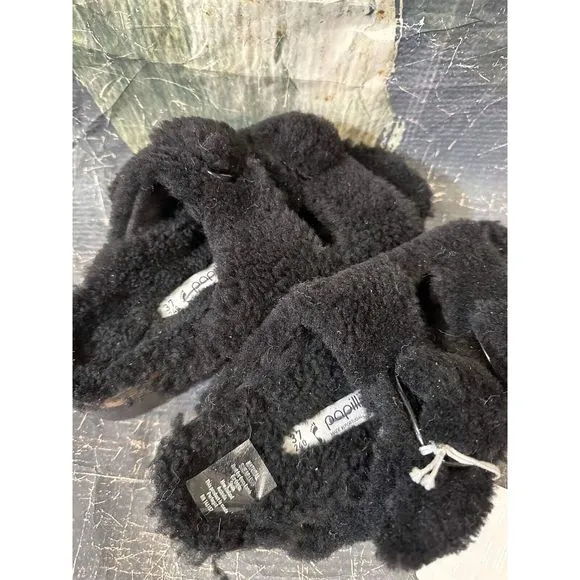 New Birkenstock Papillio Arizona Teddy Shearling Fur Platform Sandals Black EU37