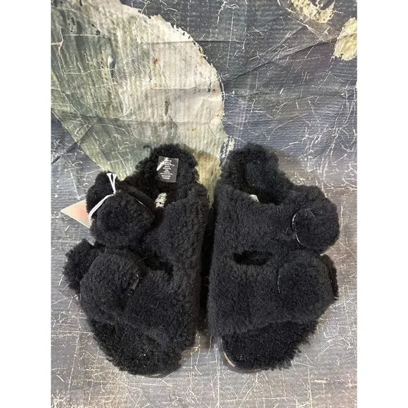 New Birkenstock Papillio Arizona Teddy Shearling Fur Platform Sandals Black EU37