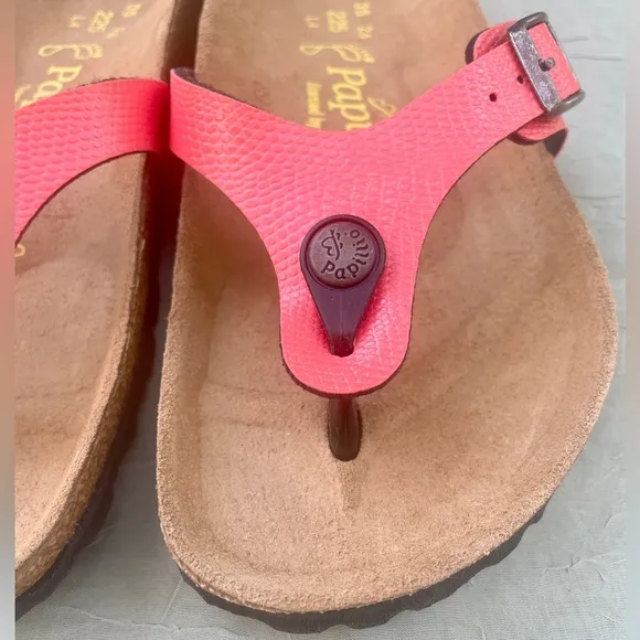 NEW Birkenstock Papillio Gizeh Turin Coral Orange Leather Thong Toe Sandal EU 35