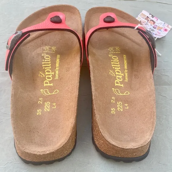 NEW Birkenstock Papillio Gizeh Turin Coral Orange Leather Thong Toe Sandal EU 35