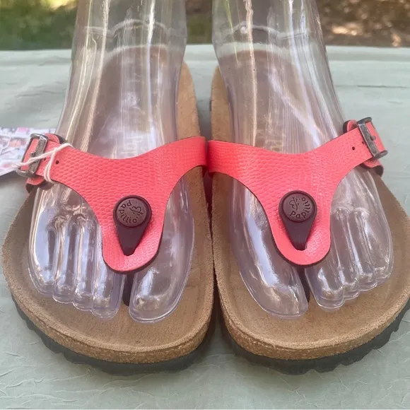 NEW Birkenstock Papillio Gizeh Turin Coral Orange Leather Thong Toe Sandal EU 35