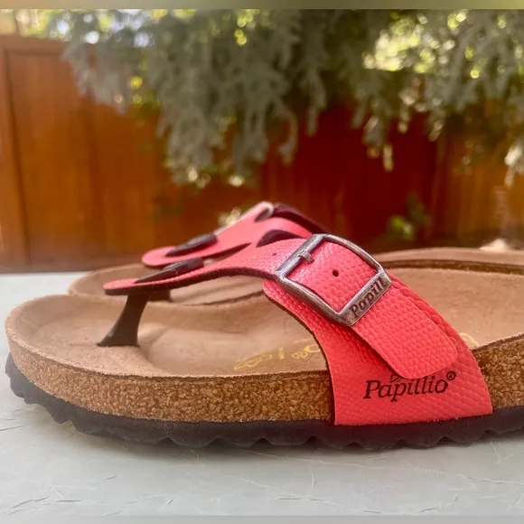 NEW Birkenstock Papillio Gizeh Turin Coral Orange Leather Thong Toe Sandal EU 35