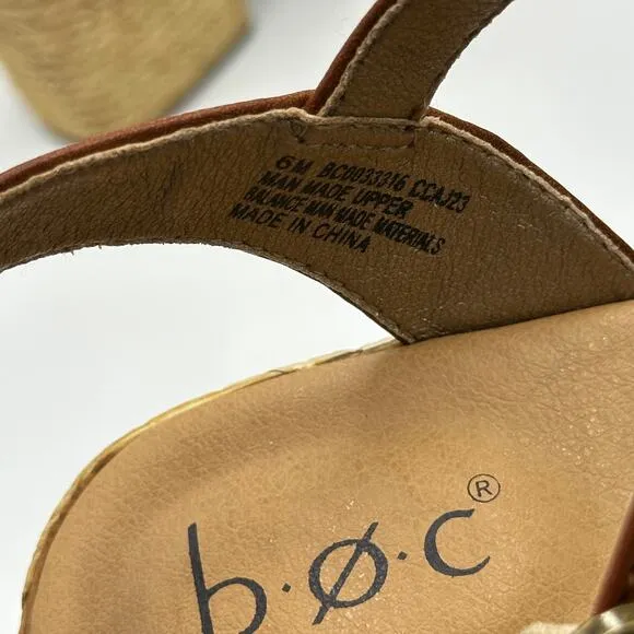 NEW BOC Melodie Wedge Heeled Sandals Brown Tan Ankle Strap Womens Size 6 M NWOB