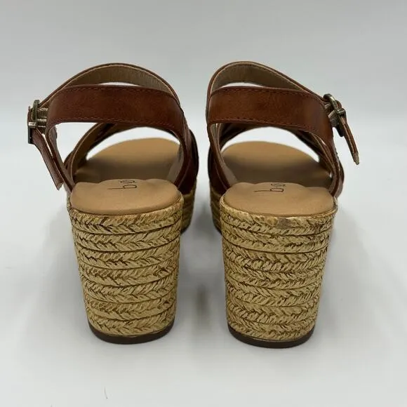 NEW BOC Melodie Wedge Heeled Sandals Brown Tan Ankle Strap Womens Size 6 M NWOB