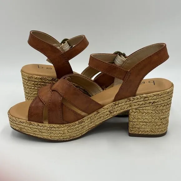 NEW BOC Melodie Wedge Heeled Sandals Brown Tan Ankle Strap Womens Size 6 M NWOB