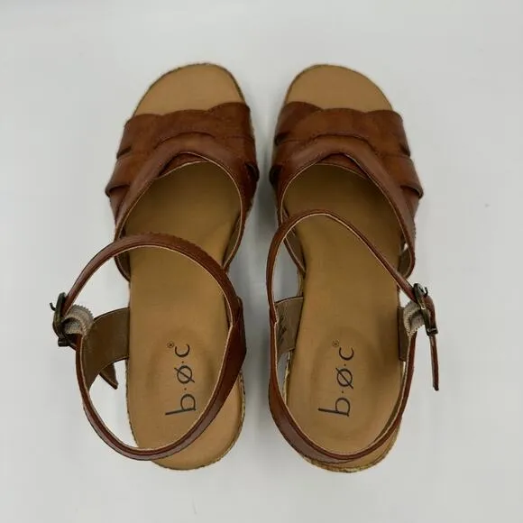 NEW BOC Melodie Wedge Heeled Sandals Brown Tan Ankle Strap Womens Size 6 M NWOB