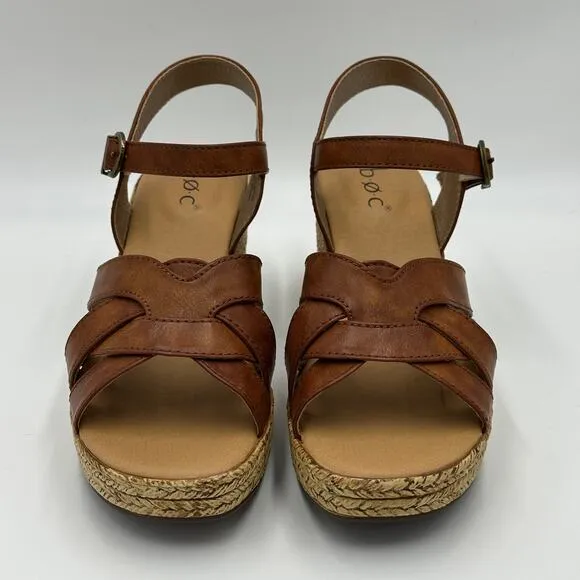 NEW BOC Melodie Wedge Heeled Sandals Brown Tan Ankle Strap Womens Size 6 M NWOB