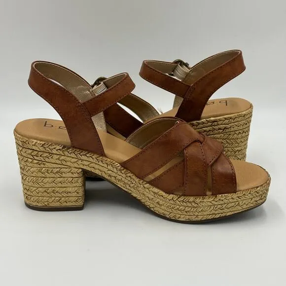 NEW BOC Melodie Wedge Heeled Sandals Brown Tan Ankle Strap Womens Size 6 M NWOB