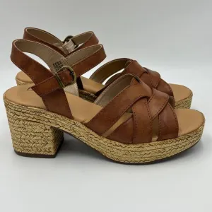 NEW BOC Melodie Wedge Heeled Sandals Brown Tan Ankle Strap Womens Size 6 M NWOB