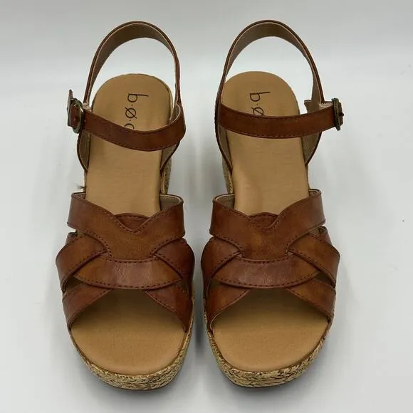 NEW BOC Melodie Wedge Heeled Sandals Brown Tan Ankle Strap Womens Size 6 M NWOB