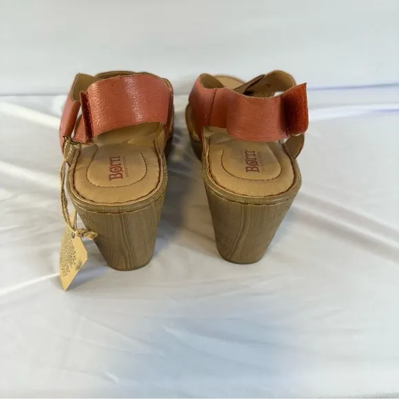 New Born Women's Coral Leather Wedge Sandals 9M