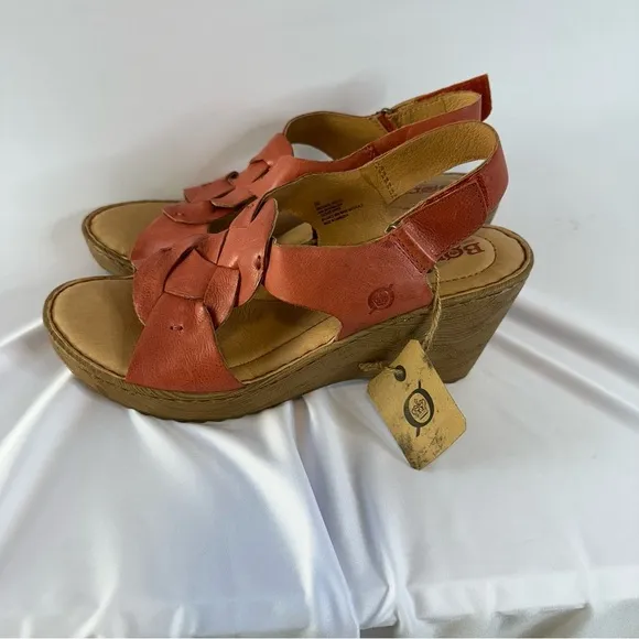 New Born Women's Coral Leather Wedge Sandals 9M