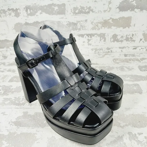 New BP Amaya Fisherman Platform Black Sandals i82