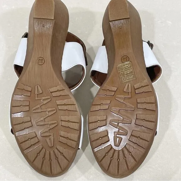 NEW Bueno Ivana Leather Wedge Slingback Sandals White Brown 36