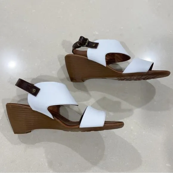 NEW Bueno Ivana Leather Wedge Slingback Sandals White Brown 36