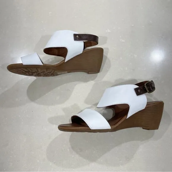 NEW Bueno Ivana Leather Wedge Slingback Sandals White Brown 36